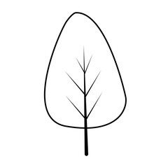 Doodle outline simple leaf. Vector illustration, isolated on a white background with live stroke. Doodle outline simple tree