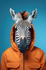 Portrait of zebra in orange prison jumpsuit. AI generative art