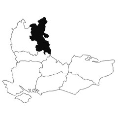 Map of Buckinghamshire in South East England province on white background. single County map highlighted by black colour on South east England administrative map.