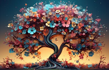 3D paper tree background.