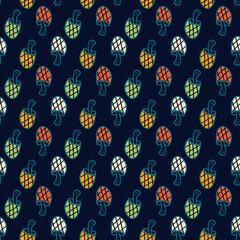 Retro style checkered mushrooms seamless pattern. Autumn print for tee, paper, fabric, textile. Hand drawn illustration for decor and design.