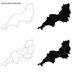 South West England Administrative Map Set - blank outline map