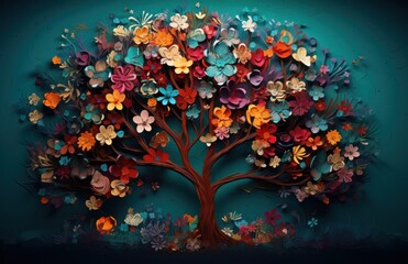 3D paper tree background.