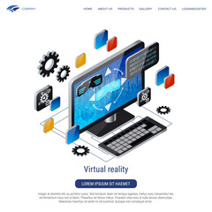 Virtual reality modern 3d isometric vector concept illustration