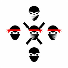 Ninjas Warrior icon.. Illustration of a ninja head in five different styles.