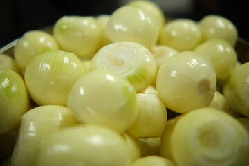 Peeled onions, ready for cooking