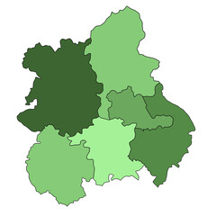 Obraz premium green map of West Midlands England is a region of England, with borders of the ceremonial counties and different colour.
