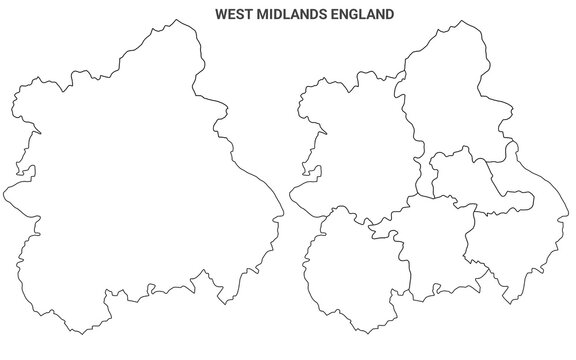 West Midlands England Administrative Map Set - blank outline map