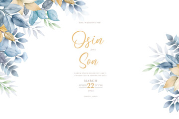  Navy Blue Leaves And Gold Watercolor Background