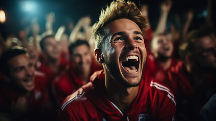 Fototapeta premium portrait of excited football or soccer fans watch the game cheering