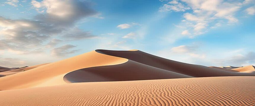 Anamorphic video 4K sunrise over the sand dunes in the desert.