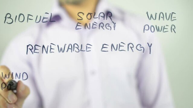 Renewable Energies written on the glass