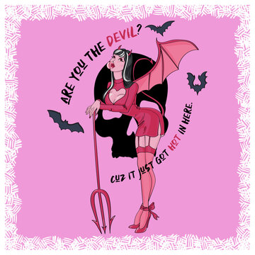 Halloween Vixen She Devil Bats Illustration