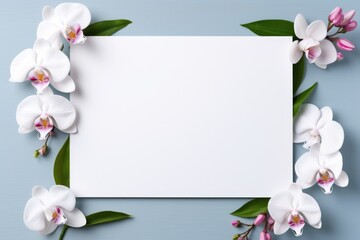 Mockup frame, Orchids on a white background take center stage in a mockup frame, creating a tranquil atmosphere in the kitchen. Generative AI