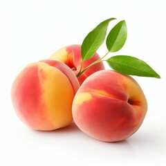 Peach with leaves isolated on white background