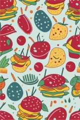 Poster Burger Symphony, Vector Pattern of Savory Ingredients © valenia