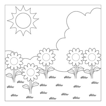 Coloring book with flower. Summers coloring book for kids. Vector black line illustration.