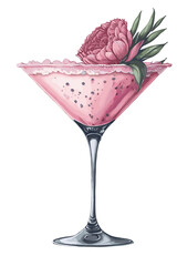 Hand drawn watercolor illustration of summer fresh cocktail with strawberries. Isolated on the white background, in vector