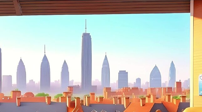 city skyline at sunset