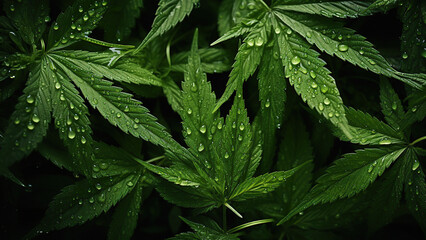 Green cannabis leaves, close up