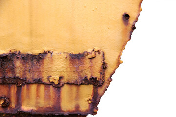 The old zinc for the wall is rusty and dirty local steel surfaces isolated on white background.