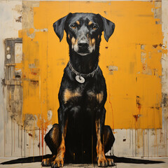 Abstract Canine Art: Dog Painted with Dripping Yellow and Black Tones - Made with Generative AI