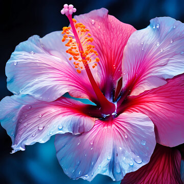 Colorful neon pink tropical hibiscus flower