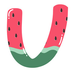 Watermelon vector latin alphabet. Illustration with summer english letters