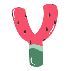 Watermelon vector latin alphabet. Illustration with summer english letters