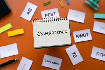 There is notebook with the word Competence. It is as an eye-catching image.