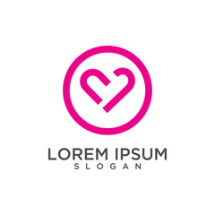 Heart in circle line art logo design template.