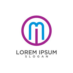 Letter M circle line art logo design template.