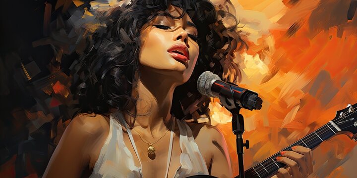 a beautiful woman, soul music singer, impressionist oil painting, generative AI