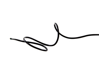 Black wire cable of usb and adapter isolated on white background.Electronic Connector.Selection focus.