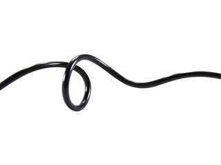 Black wire cable of usb and adapter isolated on white background.Electronic Connector.Selection focus.