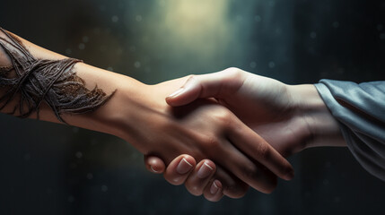 Embracing the Concept of Empowering Business Connections in the Era of Technological Advancement: Two Strong-Willed Businesswomen, Dressed in Elegant Suits, Firmly Shake Hands, Symbolizing Trust and C