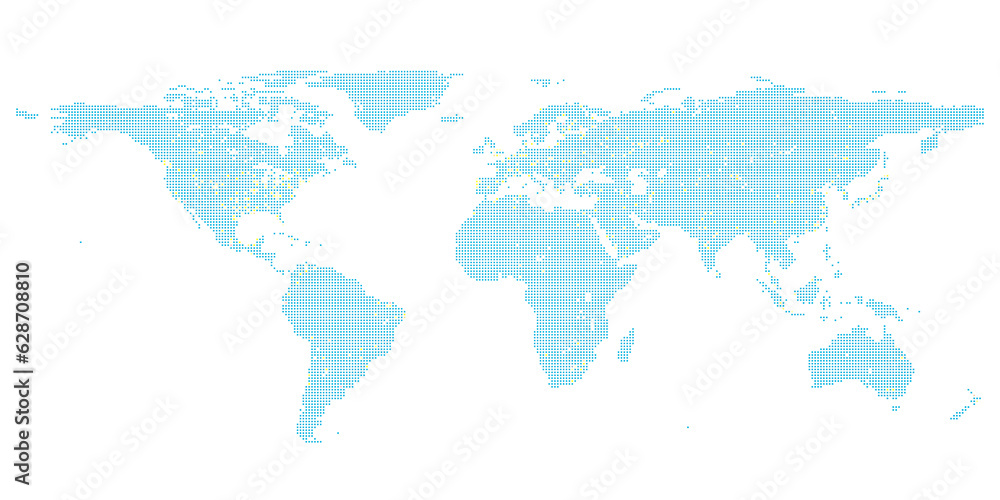Poster a map of the world with big cities illuminated with stylish dots, 3d rendering