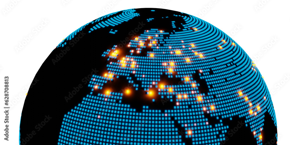 Aufkleber half round globe map of europe with stylized dots and big cities highlighted. 3d rendering