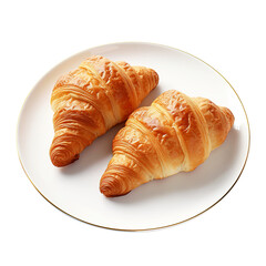 Croissant on a plate on transparent background Remove png created with Generative AI, Clipping Path