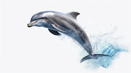 Fototapeta premium Dolphin jumping out of water, dolphin isolated on white background, dolphin jumping isolated on white.