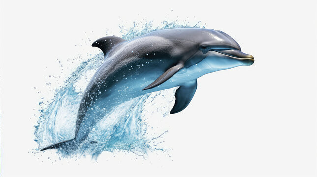 Dolphin jumping out of water, dolphin isolated on white background, dolphin jumping isolated on white.