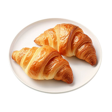 Croissant on a plate on transparent background Remove png created with Generative AI, Clipping Path