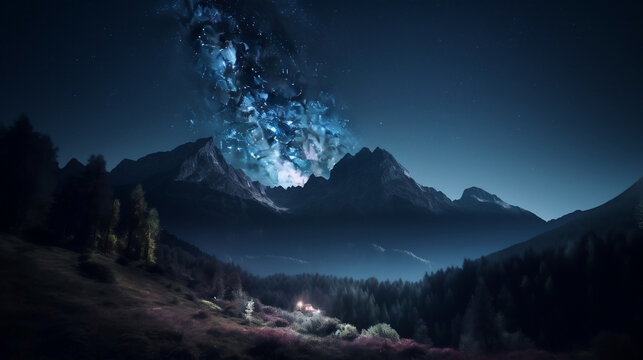 Mountain night landscape, illustration