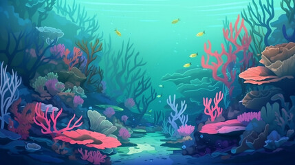 Underwater scenes and coral reefs, illustration
