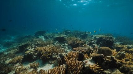 Fototapeta na wymiar Underwater scenes and coral reefs, illustration