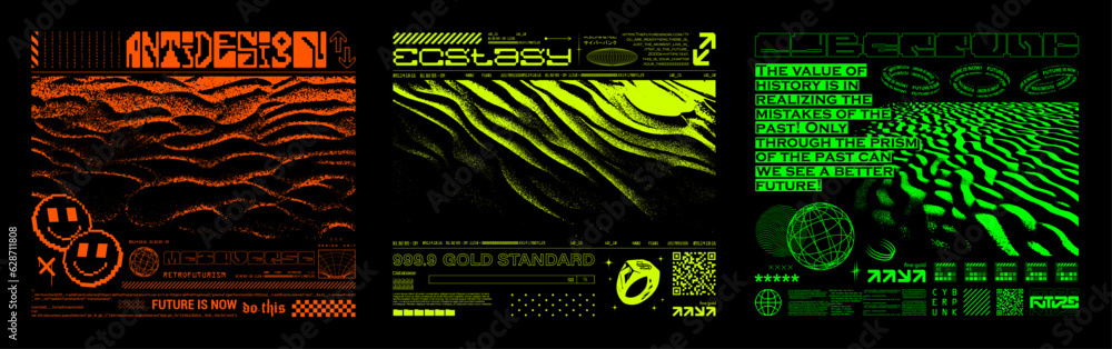 Aufkleber techno album cover, the combination of the concepts of retrofuturism and brutalism. acid y2k print f