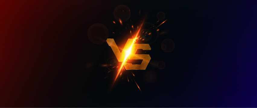 Versus battle background. Metal rusty letters VS with sparks for esports protests, competitions, tournaments, matches, mma, boxing. Dark versus battle banner with 3D rusty VS letters. Vector banner