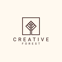 Simple modern tree logo template in square shape