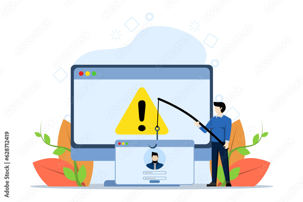 Poster data theft malware concept with tiny people. data protection, information privacy, database security