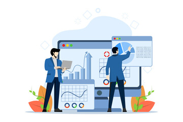Analytics and data science concept, financial data management with tiny people. risk management abstract vector illustration. Machine learning, metaphorical dashboard.